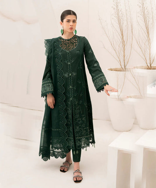 Lawn 3PC Embroidered With Organza Embroidered Dupatta-500