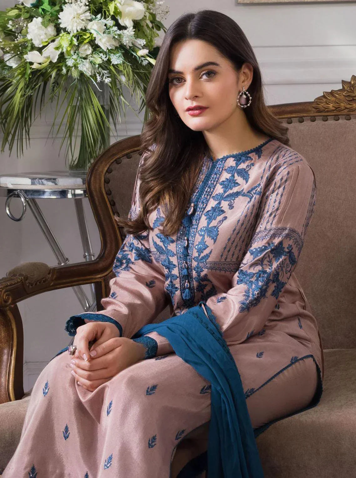 Lawn-3PC Embroidered With Chiffon Dupatta-5063