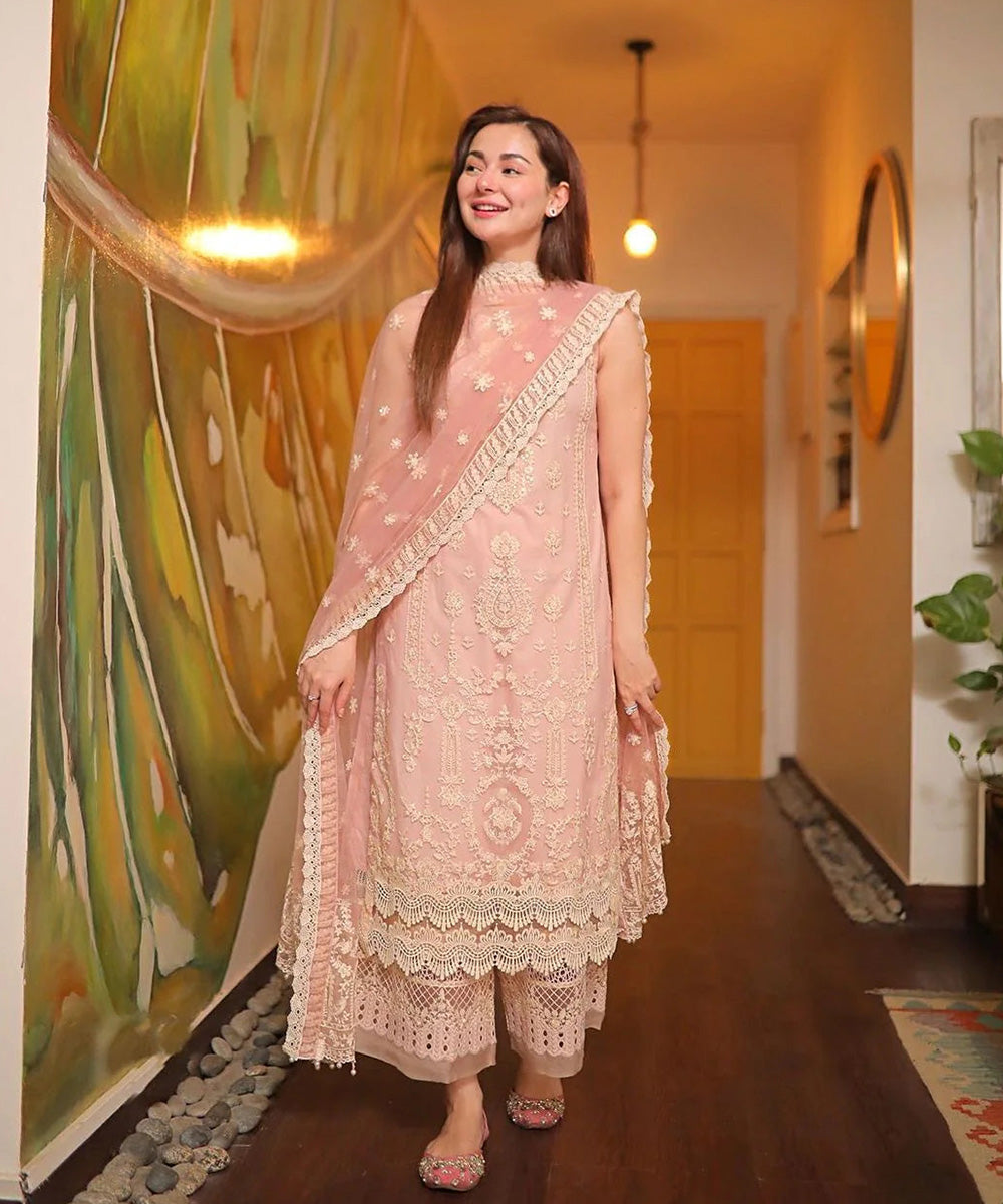 FAIZA SAQLAIN Lawn 3PC Embroidered With Organza Embroidered Dupatta-399