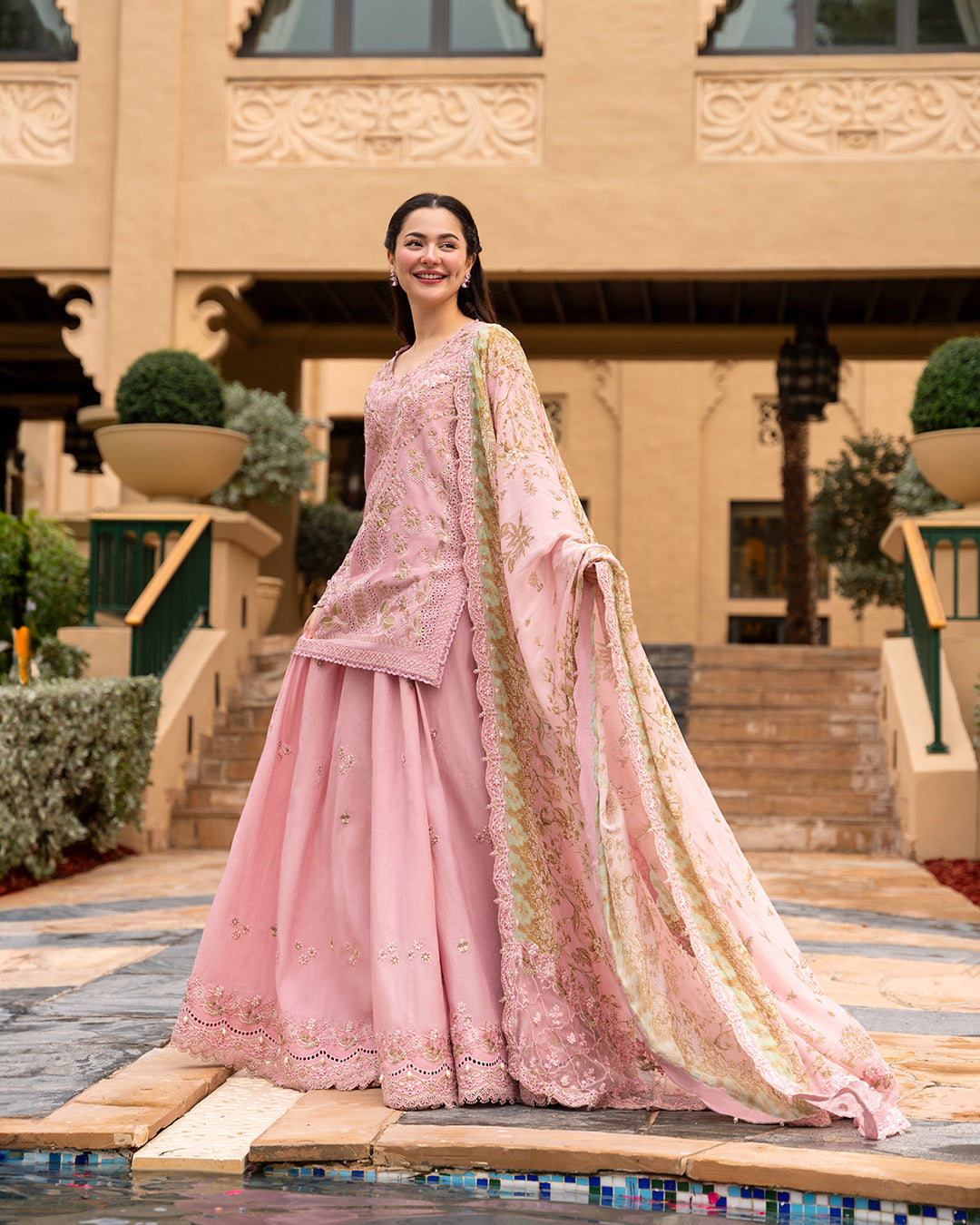 Dhanak-3PC Chikankari Embroidered Shirt with Chiffon Embroidered Dupatta - 6260