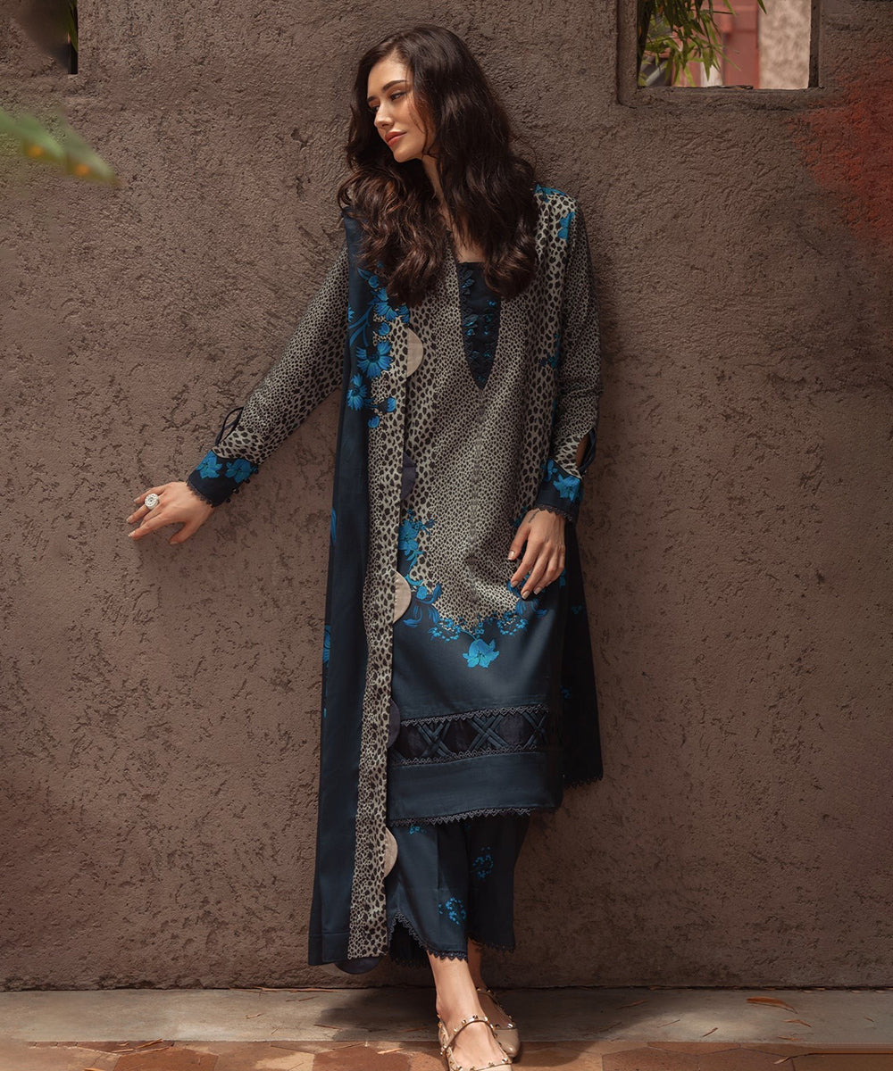 3PC LAWN PRINTED SHIRT WITH VOILE PRINTED DUAPTTA - 4014