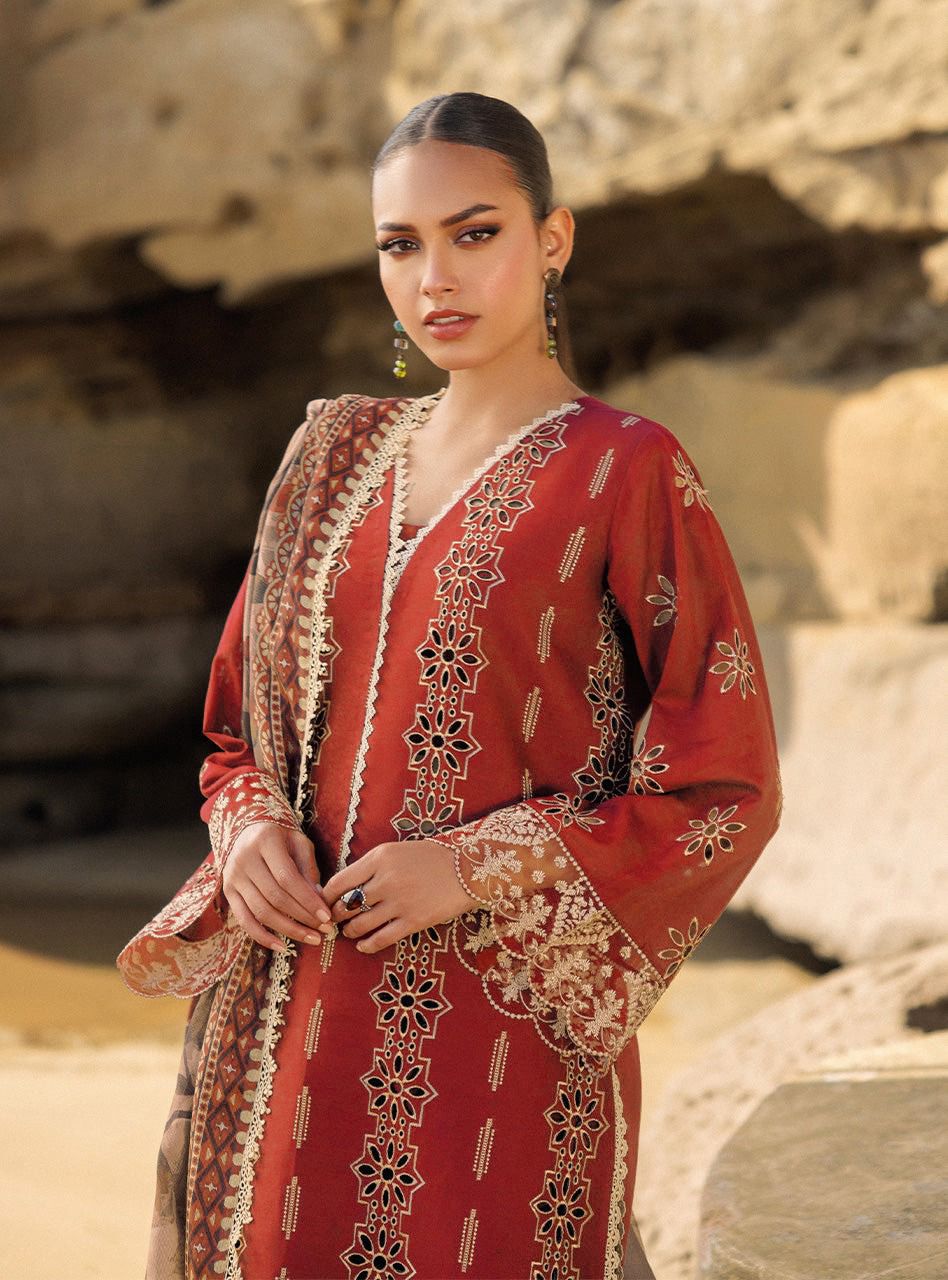 MARIA B 3PC Luxury Lawn Chikankri Embroidered With Printed Dupatta-454