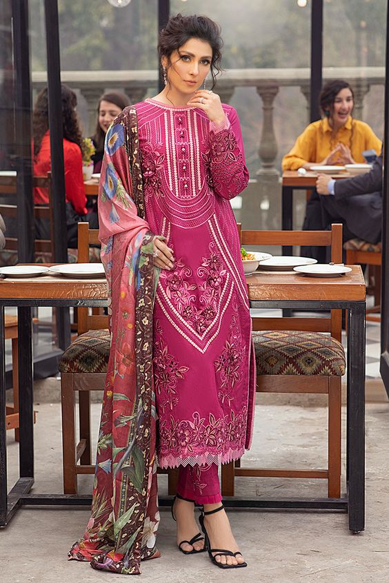 MUSHQ Lawn 3PC Embroidered With Printed Dupatta-451