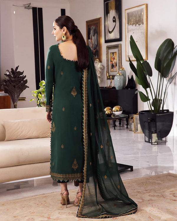 Dhanak-3PC Embroidered Shirt with Chiffon Embroidered Dupatta - 658