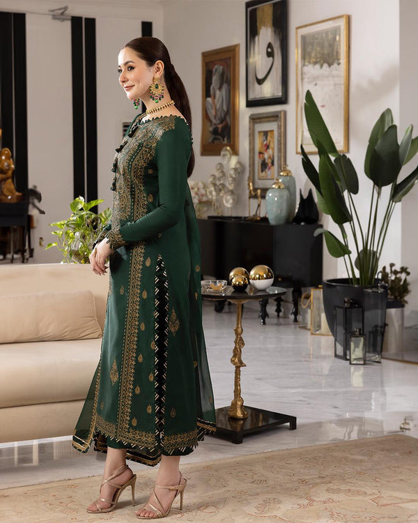 Dhanak-3PC Embroidered Shirt with Chiffon Embroidered Dupatta - 658
