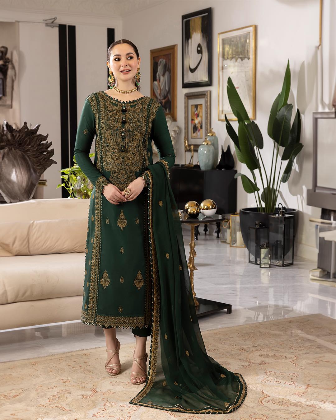 Dhanak-3PC Embroidered Shirt with Chiffon Embroidered Dupatta - 658
