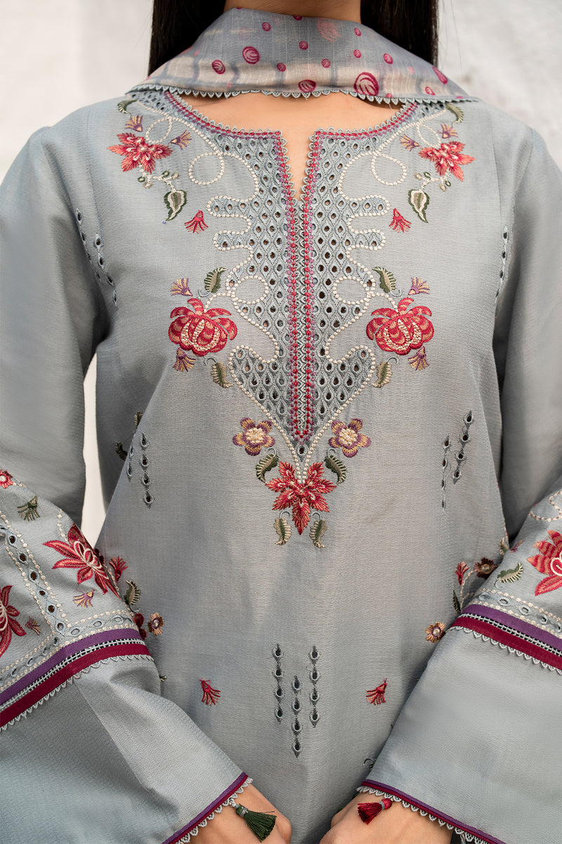 Lawn-3PC Chikankari Embroidered With Digital Printed Jacquard Dupatta-5192