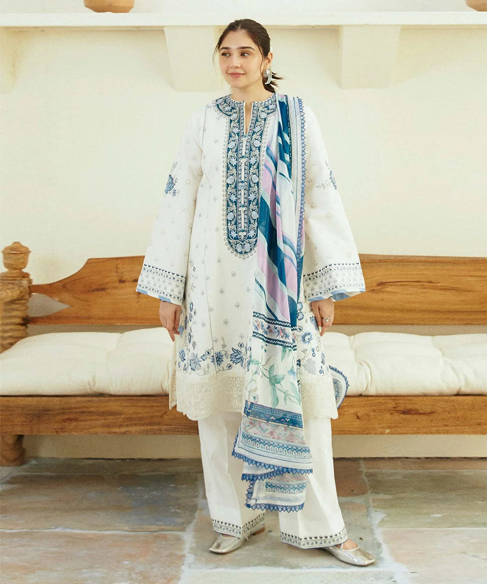 ZARA SHAHJAHAN 3PC Dhanak Embroidered Shirt With Printed Dupatta-675