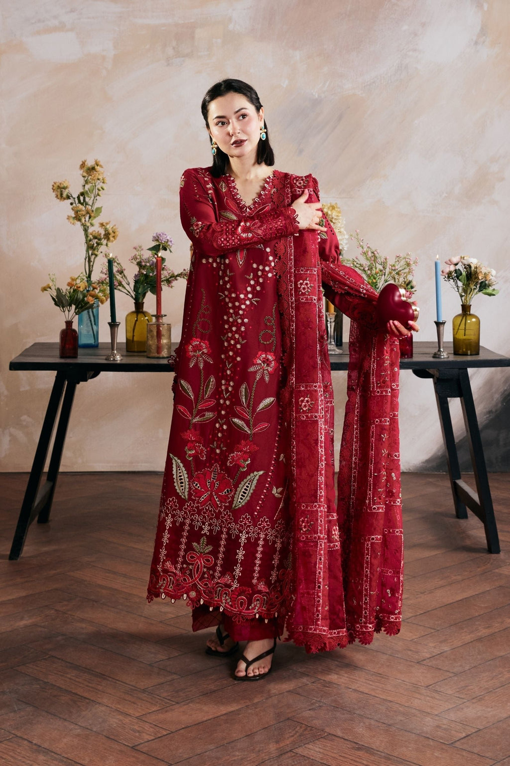 Dhanak-3PC Embroidered Shirt with Digital Printed Wool Shawl - 6408