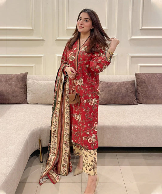 3PC LAWN PRINTED SHIRT WITH VOILE PRINTED DUAPTTA -4009