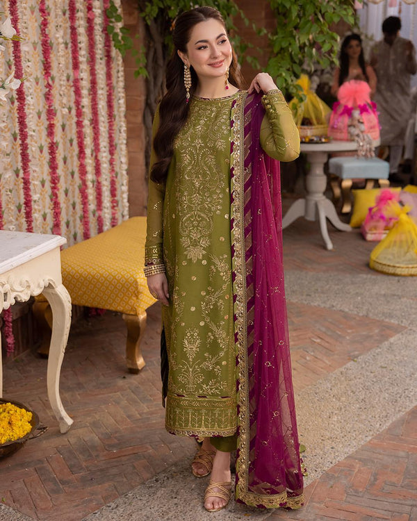Dhanak-3PC Embroidered Shirt with Chiffon Embroidered Dupatta - 6020