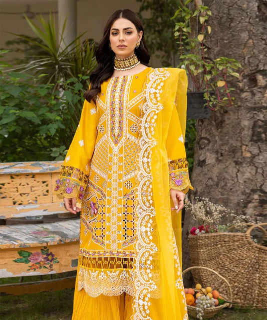 Lawn Chikenkari 3PC Embroidered With Organza Embroidered Dupatta-341