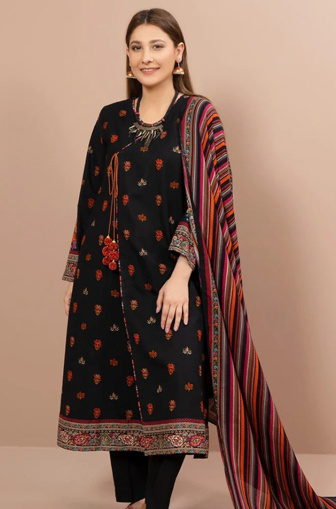 KAYSERIA 3PC Dhanak Embroidered Shirt With Dhanak Print Shawl-641