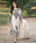 Dhanak-3PC Embroidered Shirt with Chiffon Embroidered Dupatta - 6019