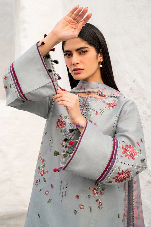 Lawn-3PC Chikankari Embroidered With Digital Printed Jacquard Dupatta-5192