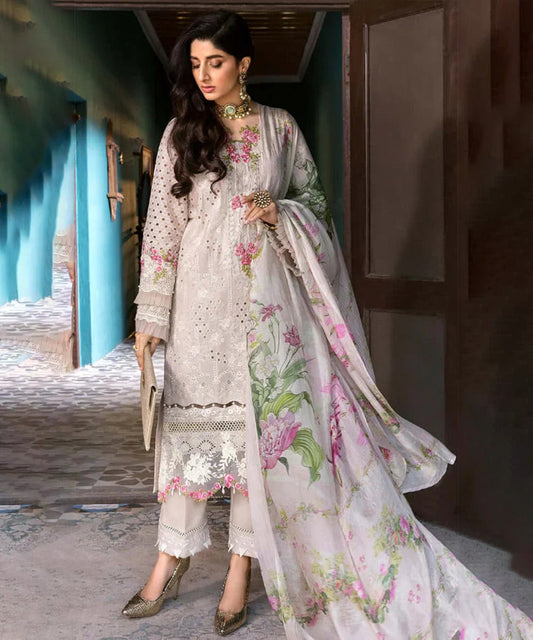 Lawn-3PC Chikankari Embroidered With Digital Printed Dupatta-5199