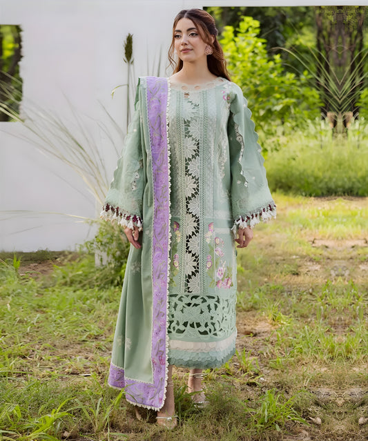 Lawn-3PC Embroidered With Khadi Net Embroidered Dupatta-5288