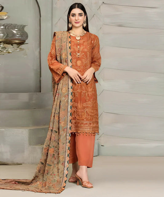 Lawn 3PC Embroidered with Chiffon Embroidered Dupatta-5182