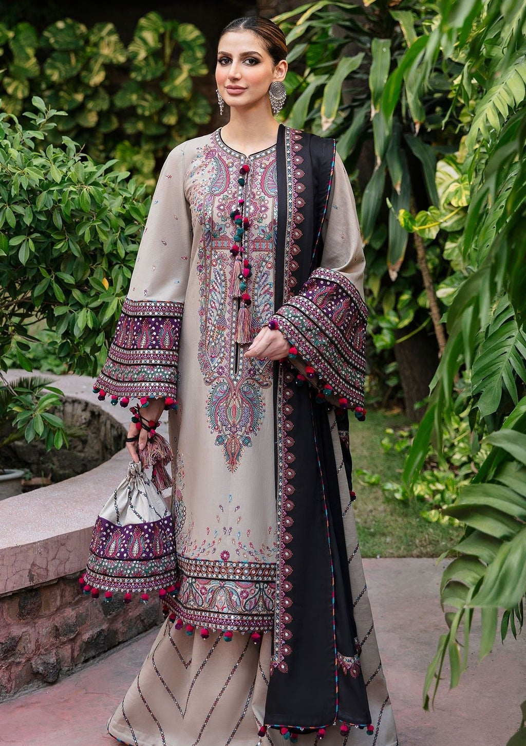 Dhanak-3PC Embroidered Shirt with Dhanak Embroidered Dupatta - 6122