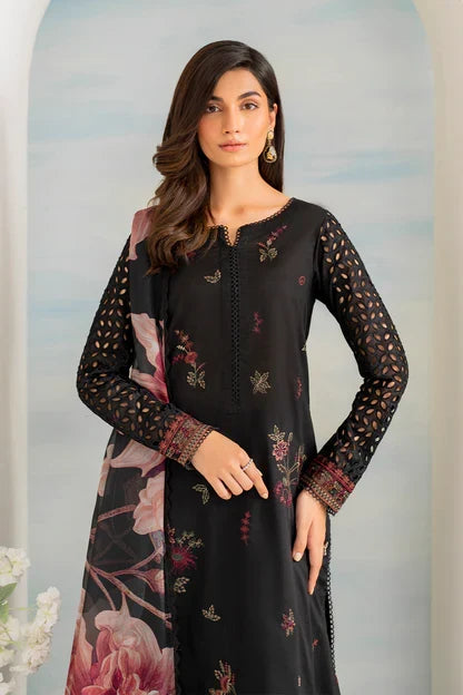 Dhanak-3PC Embroidered Shirt with Digital Printed Wool Shawl - 6074