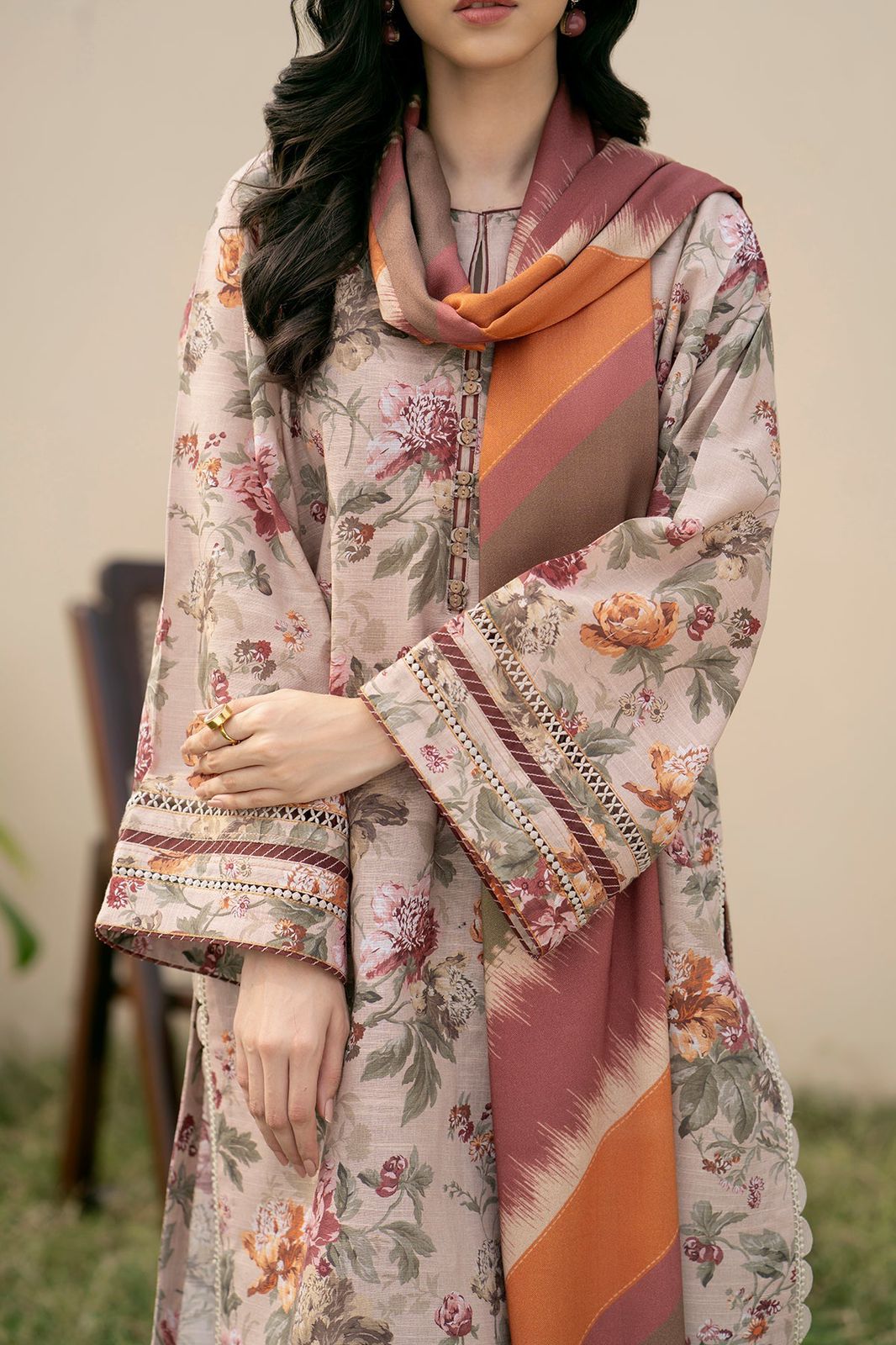 BAROQUE 3PC Lawn Printed Shirt With Voile Printed Dupatta-762