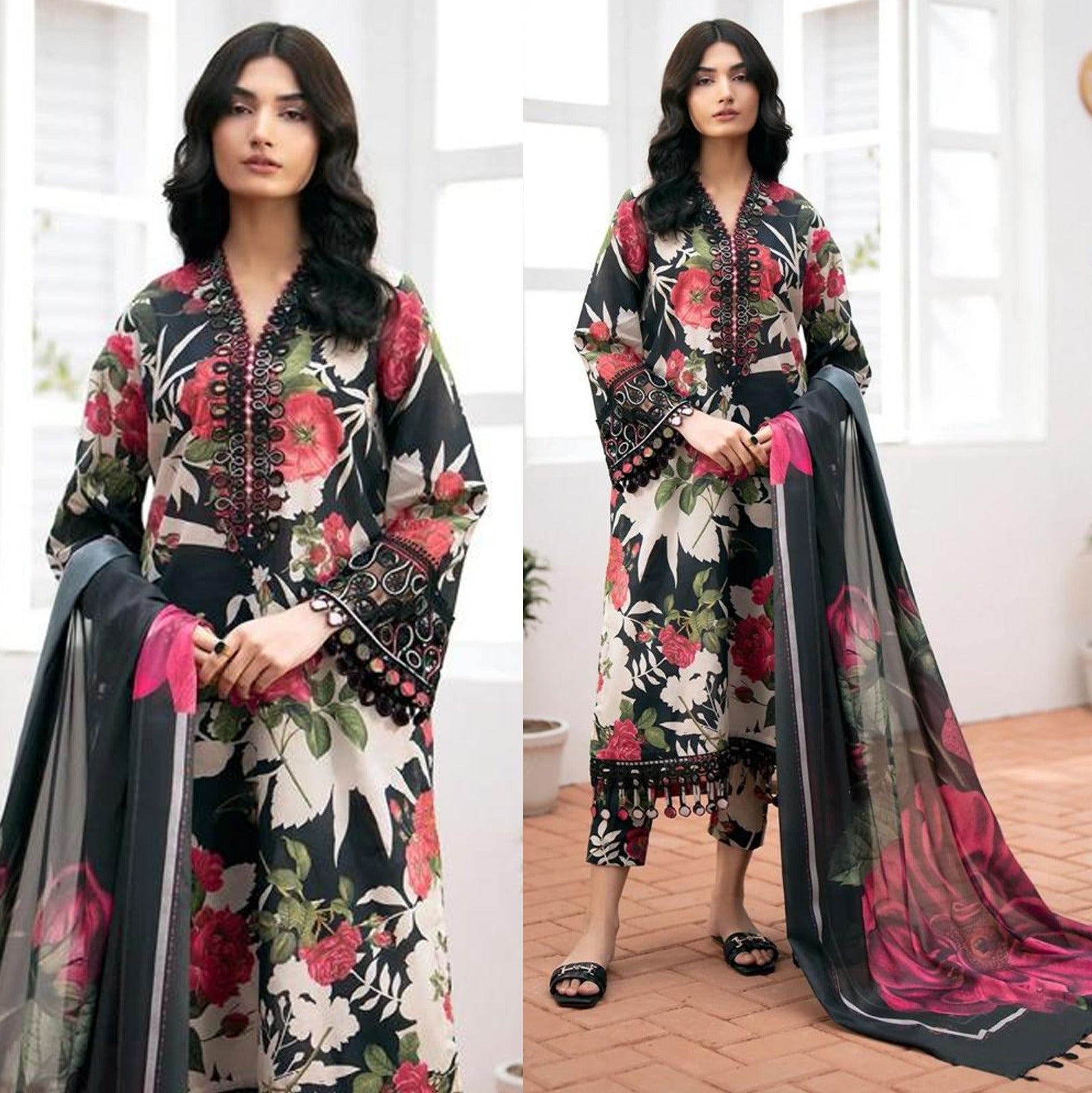 BAROQUE - 3PC Lawn Printed Shirt With Voile Printed Dupatta-786