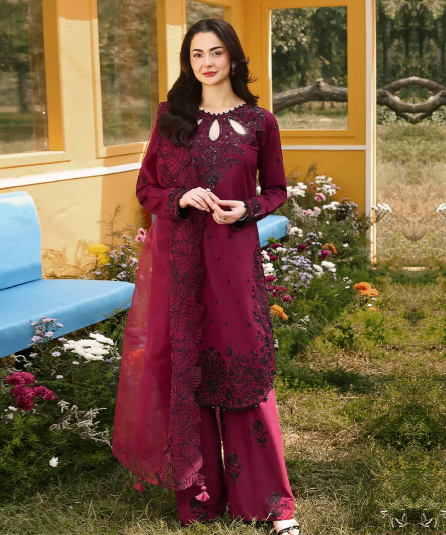 Lawn-3PC Embroidered Shirt With Khadi Net Embroidered Dupatta-5273