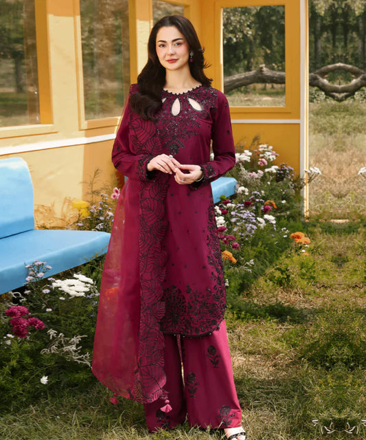 Lawn-3PC Embroidered Shirt With Khadi Net Embroidered Dupatta-5273