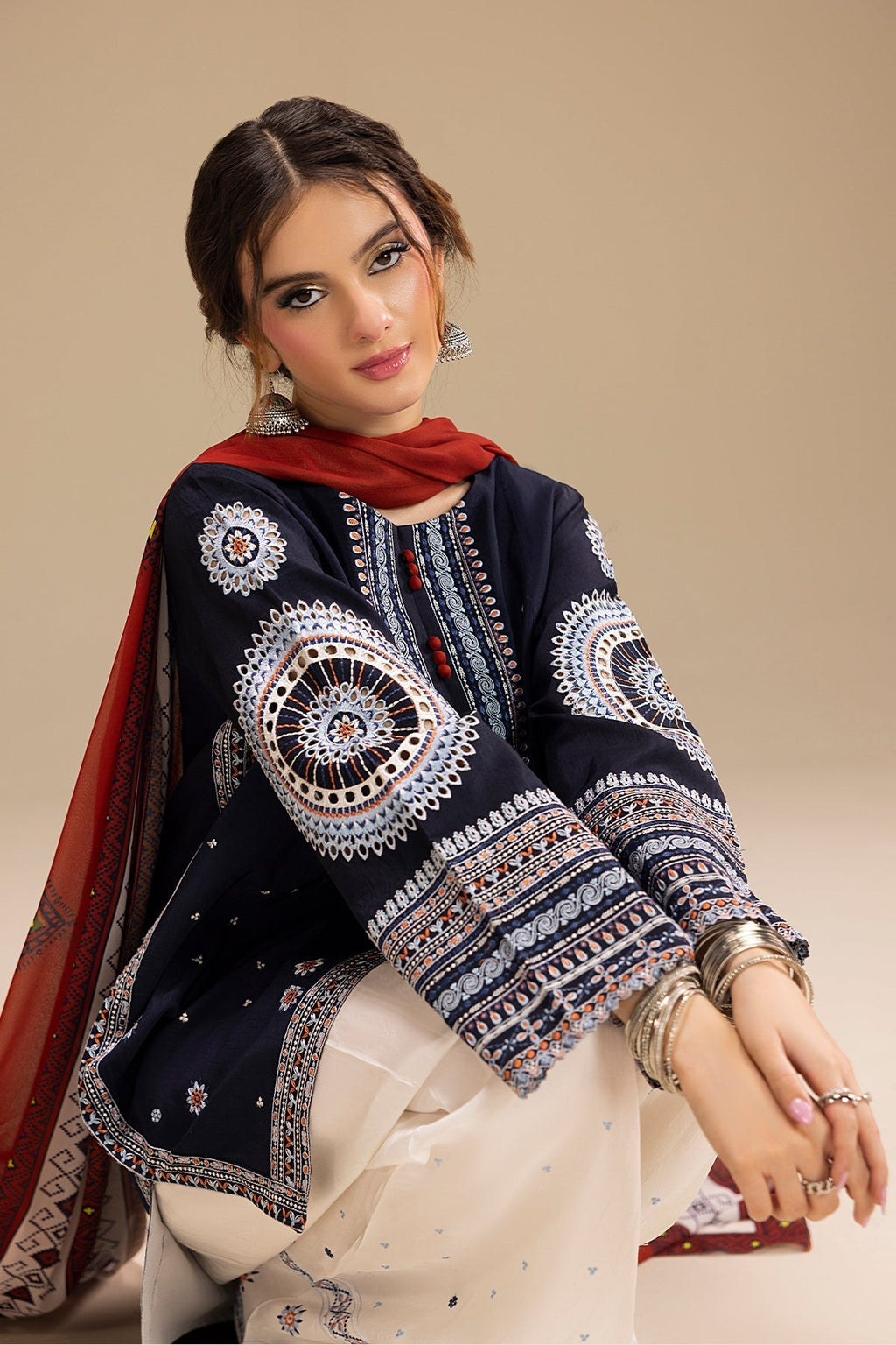 Dhanak-3PC Embroidered Shirt with Digital Printed Wool Shawl - 3324