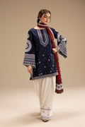 Dhanak-3PC Embroidered Shirt with Digital Printed Wool Shawl - 3324