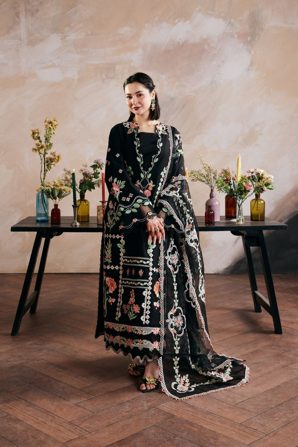 Dhanak-3PC Embroidered Shirt with Digital Printed Wool Shawl - 6397