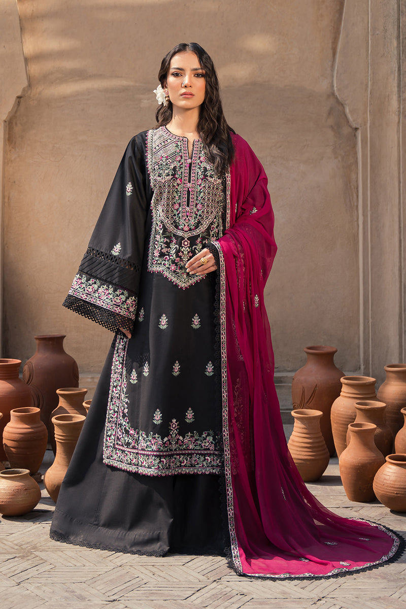 Dhanak-3PC Embroidered Shirt with Chiffon Embroidered Dupatta - 6439