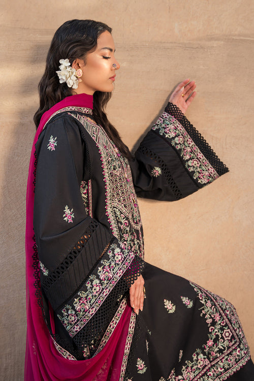 Dhanak-3PC Embroidered Shirt with Chiffon Embroidered Dupatta - 6439