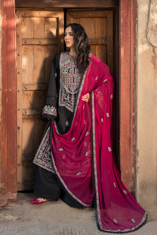 Dhanak-3PC Embroidered Shirt with Chiffon Embroidered Dupatta - 6439