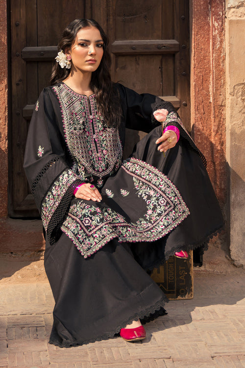 Dhanak-3PC Embroidered Shirt with Chiffon Embroidered Dupatta - 6439