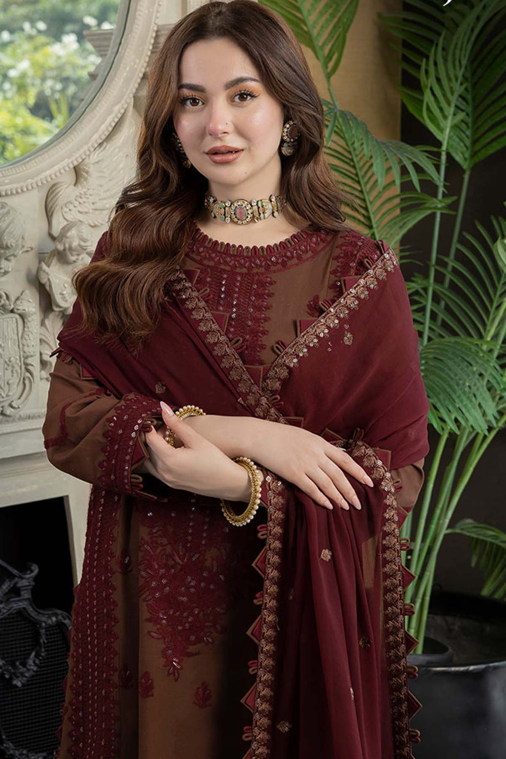 Dhanak-3PC Embroidered Shirt with Chiffon Embroidered Dupatta - 128