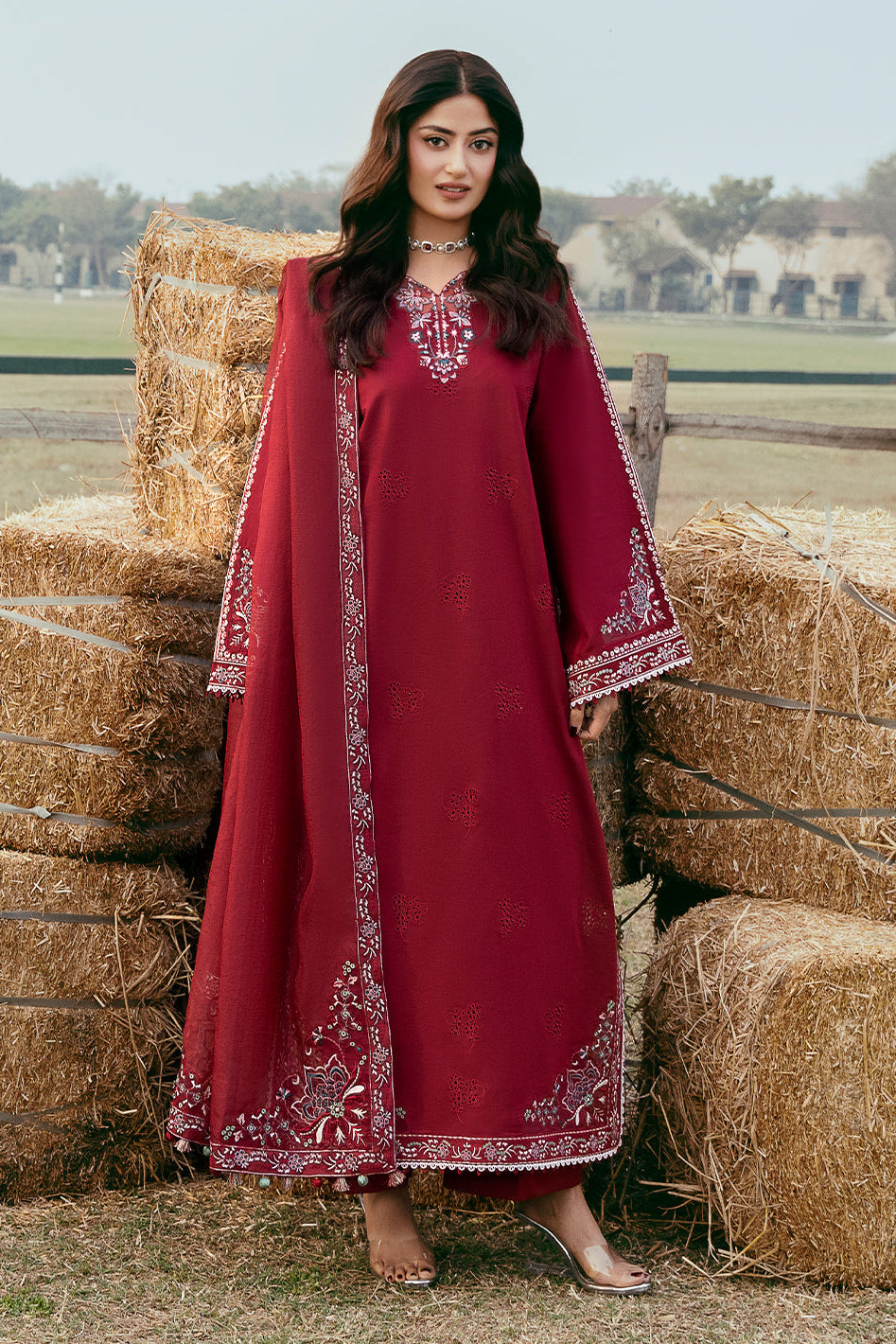 Lawn-3PC Chikankari Embroidered Shirt With Khadi Net Embroidered Dupatta-5268