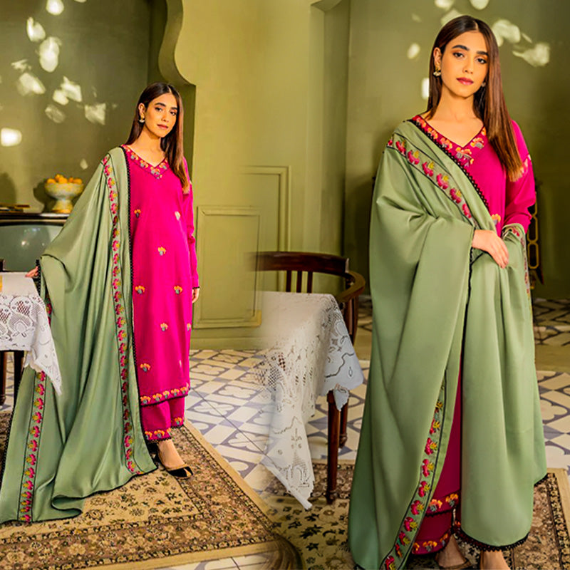 Dhanak 3PC Embroidered Shirt with Dhanak embroidered dupatta-619