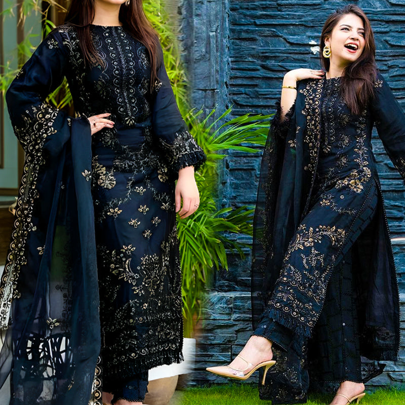 Black Linen 3PC Embroidered-842