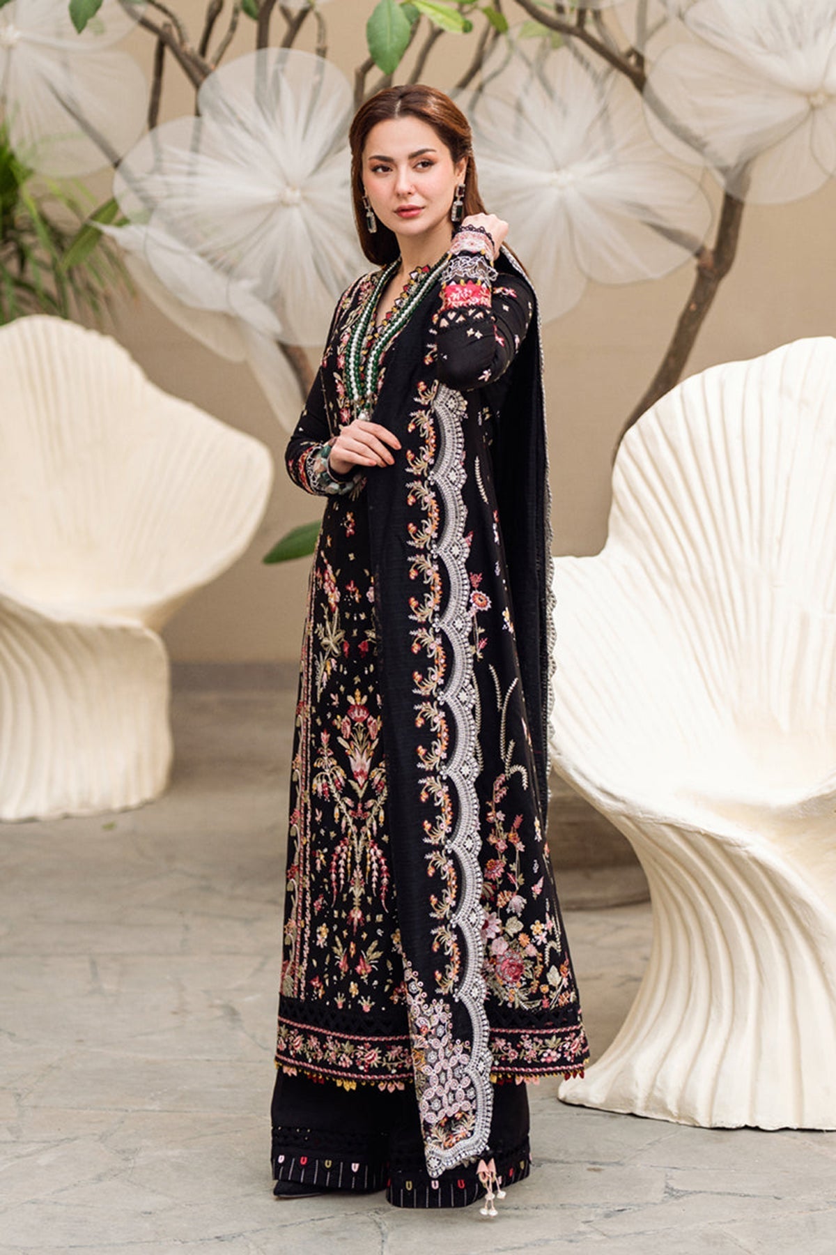 Dhanak-3PC Embroidered Shirt with Organza Embroidered Dupatta - 3262