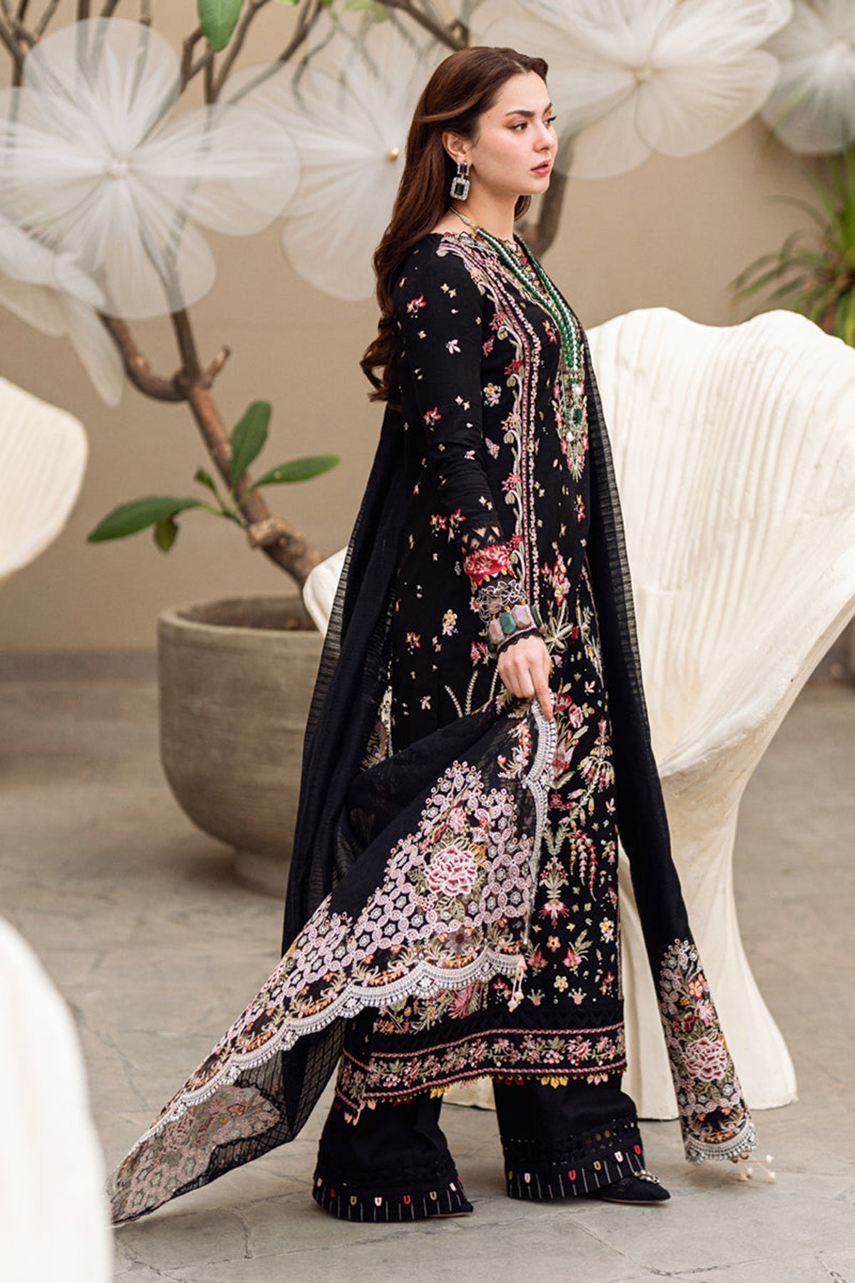 Dhanak-3PC Embroidered Shirt with Organza Embroidered Dupatta - 3262