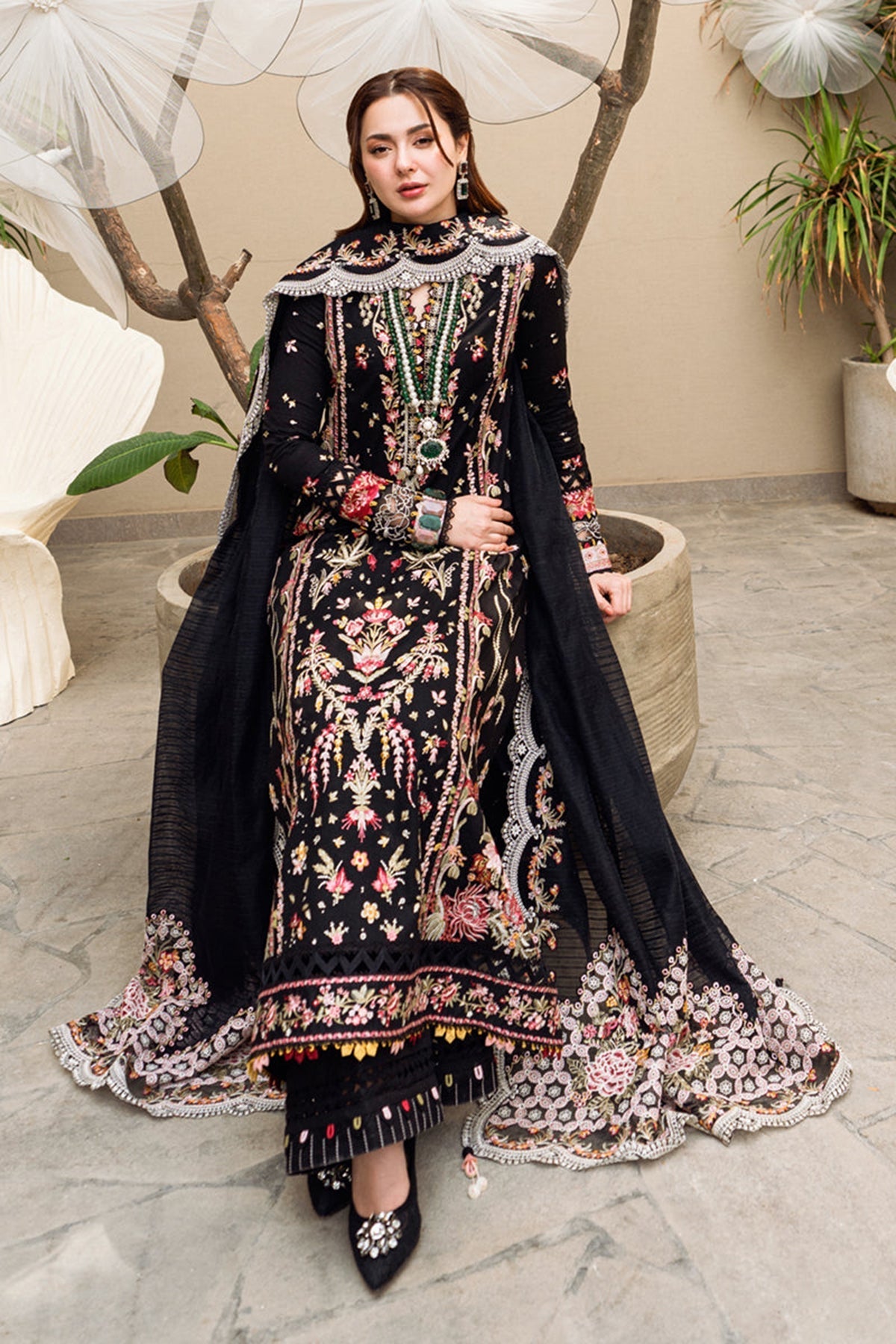 Dhanak-3PC Embroidered Shirt with Organza Embroidered Dupatta - 3262