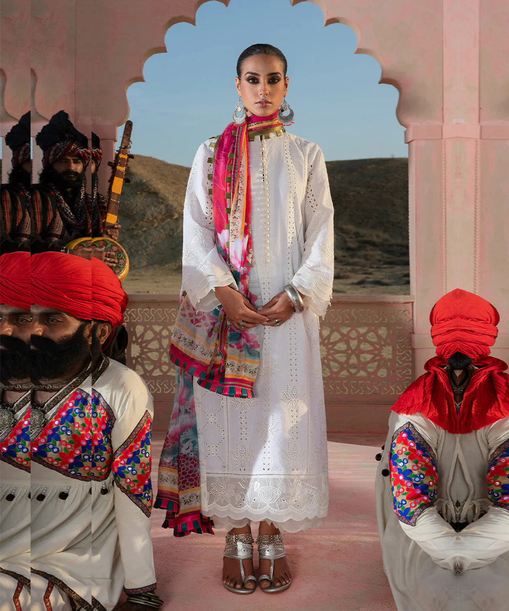 Dhanak 3PC Chikankari Embroidered With Digital Printed Wool Shawl-104