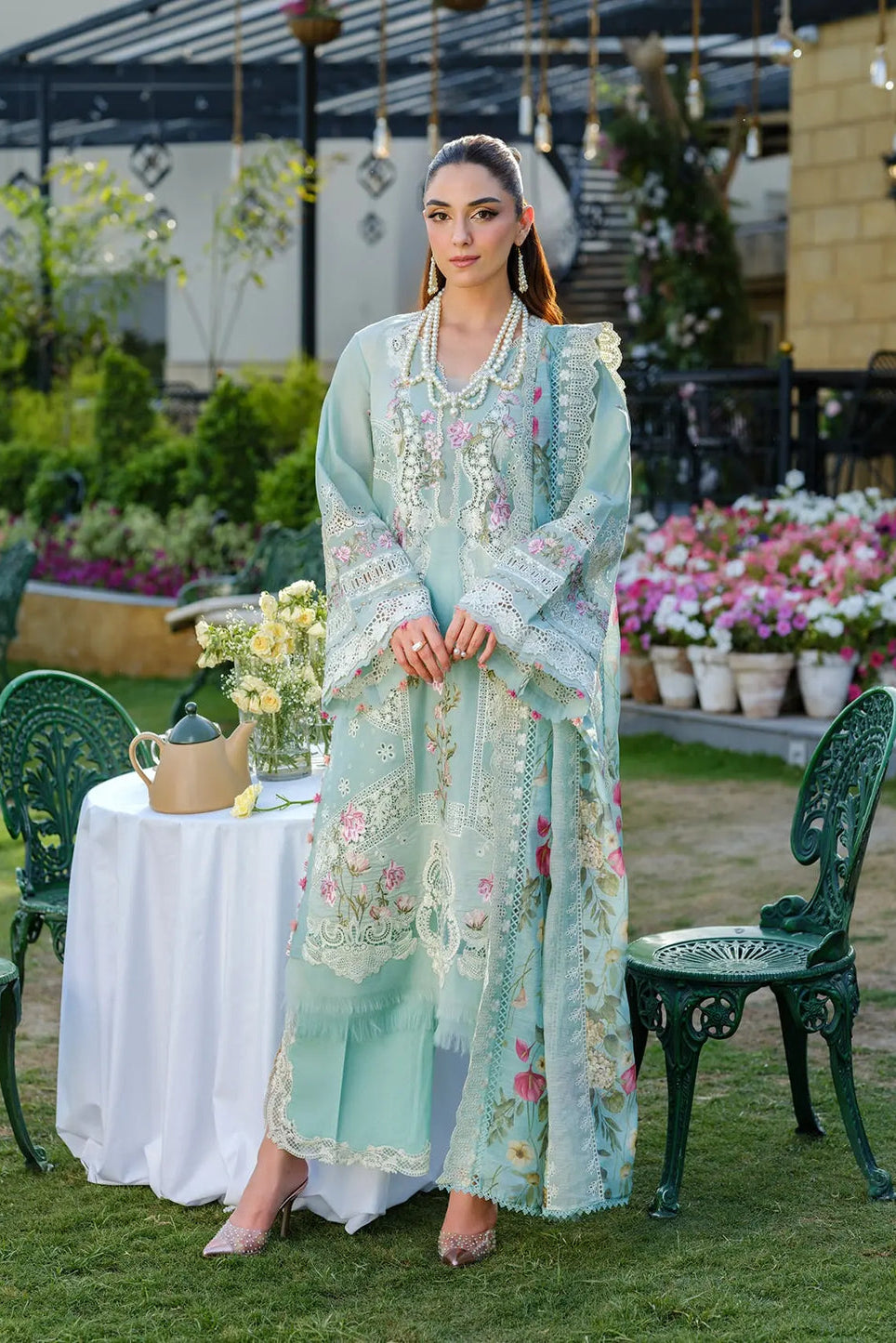 Lawn-3PC Chikankari Embroidered Shirt With Khadi Net Embroidered Dupatta-5317