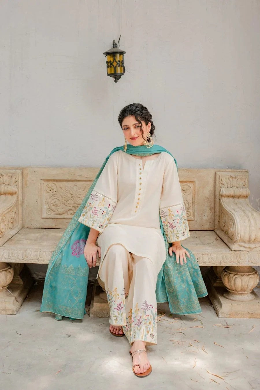 Dhanak-3PC Embroidered Suit with Digital Printed Wool Shawl - 624