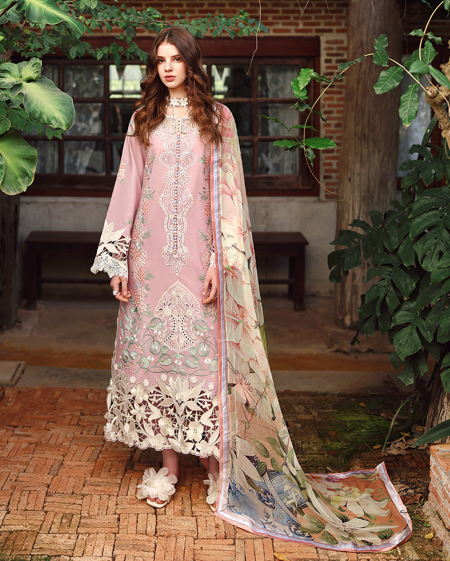 Dhanak-3PC Embroidered Shirt with Digital Printed Wool Shawl - 6384