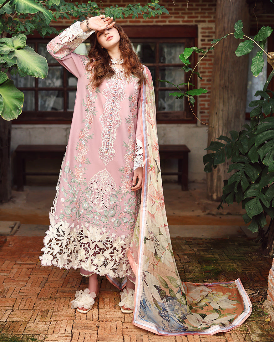 Dhanak-3PC Embroidered Shirt with Digital Printed Wool Shawl - 6384