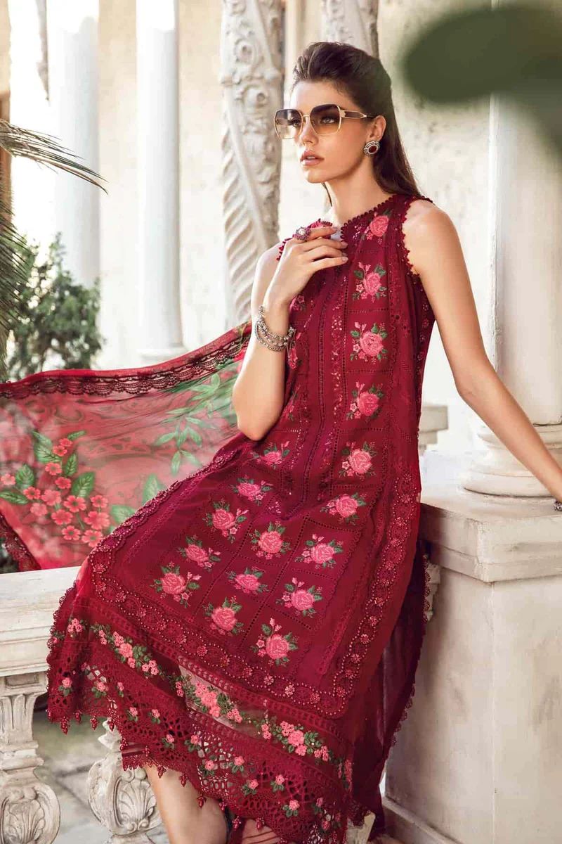 MARIA B. LAWN 3PC EMBROIDERED SHIRT WITH DIGITAL PRINTED DUPATTA-518