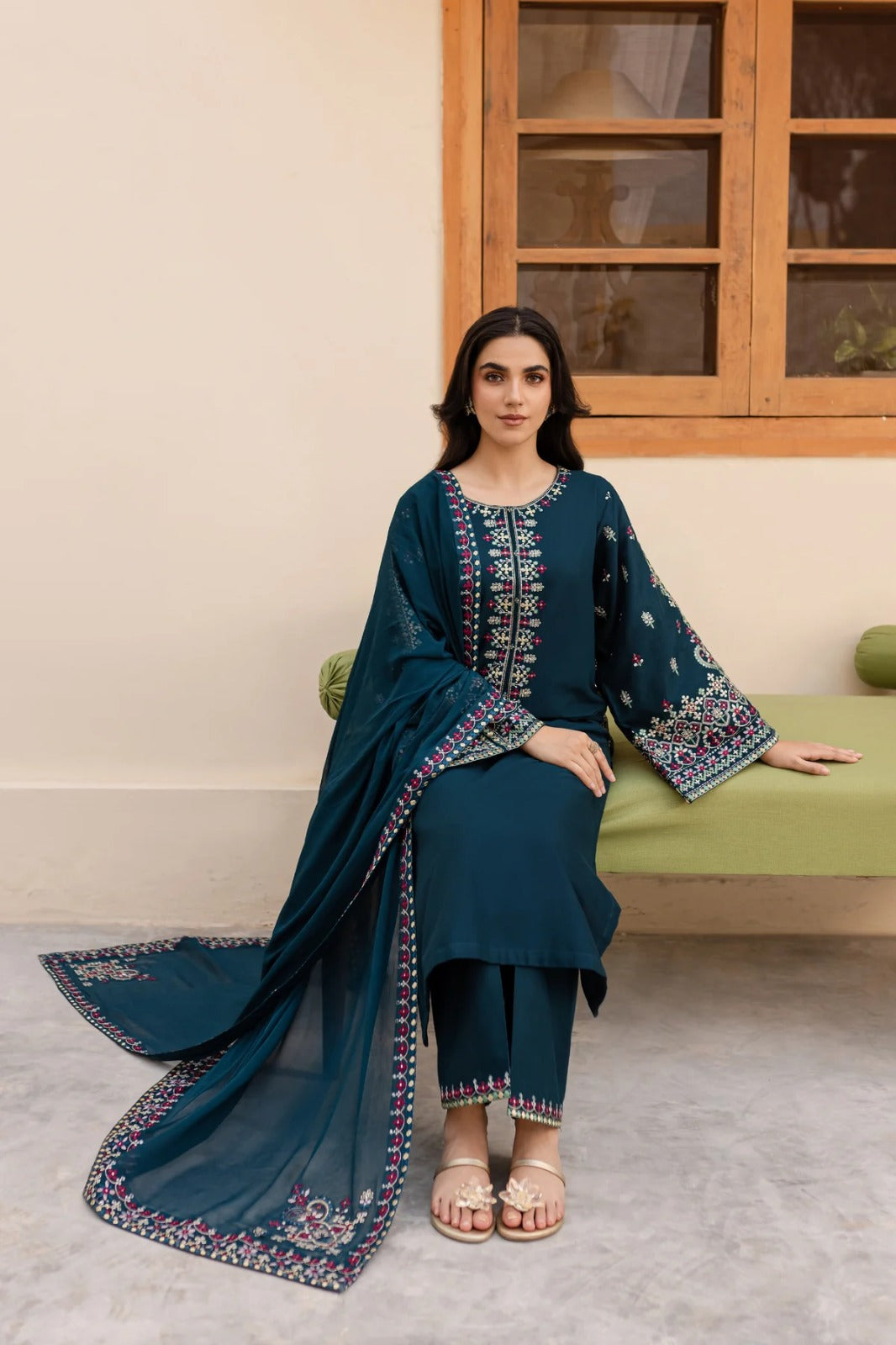 Lawn-3PC Embroidered Shirt with Chiffon Embroidered Dupatta-1266