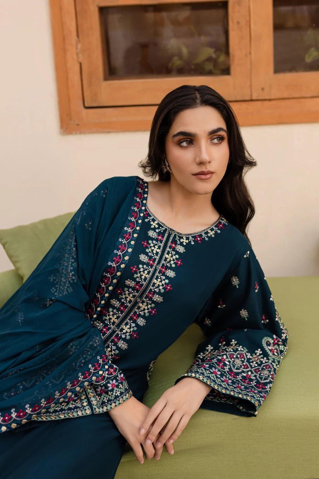 Lawn-3PC Embroidered Shirt with Chiffon Embroidered Dupatta-1266
